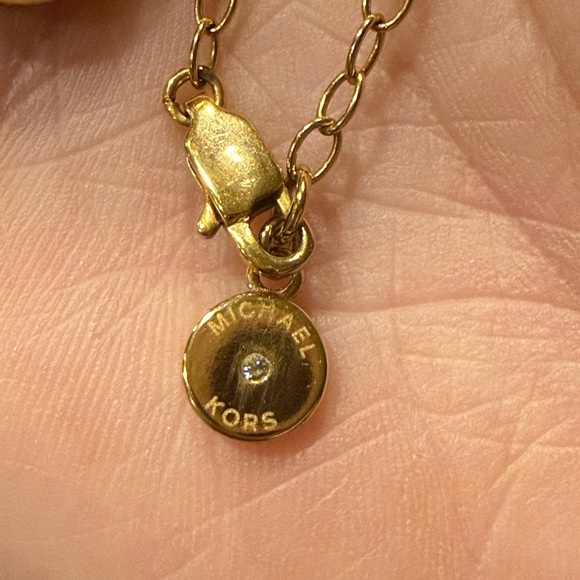 Michael Kors Gold Plated  Double Layered Heart MK Crystal Lock Necklace - Picture 7 of 11